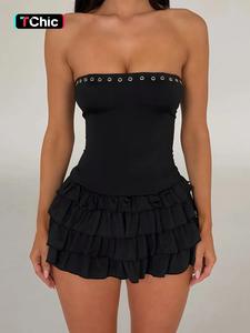 Women's Solid Tiered Layer Ruffle Trim Tube Dress, Elegant Fit Strapless A Line Short Dress for Party Club Dating Wear, Ladies Summer Clothes, Formal Wear