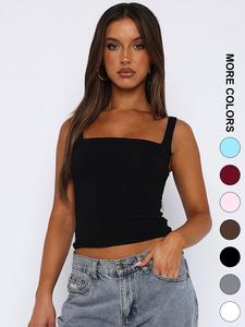 Women's Solid Square Neck Crop Tank Top, Casual Sleeveless Cropped Top for Summer, Fashion Women's Top for Daily Wear, Womenswear