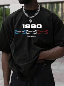 Men's Number & Letter Print Round Neck Tee, Loose Casual Fashion Short Sleeve T-shirt for Summer, Men's Top for Daily Wear