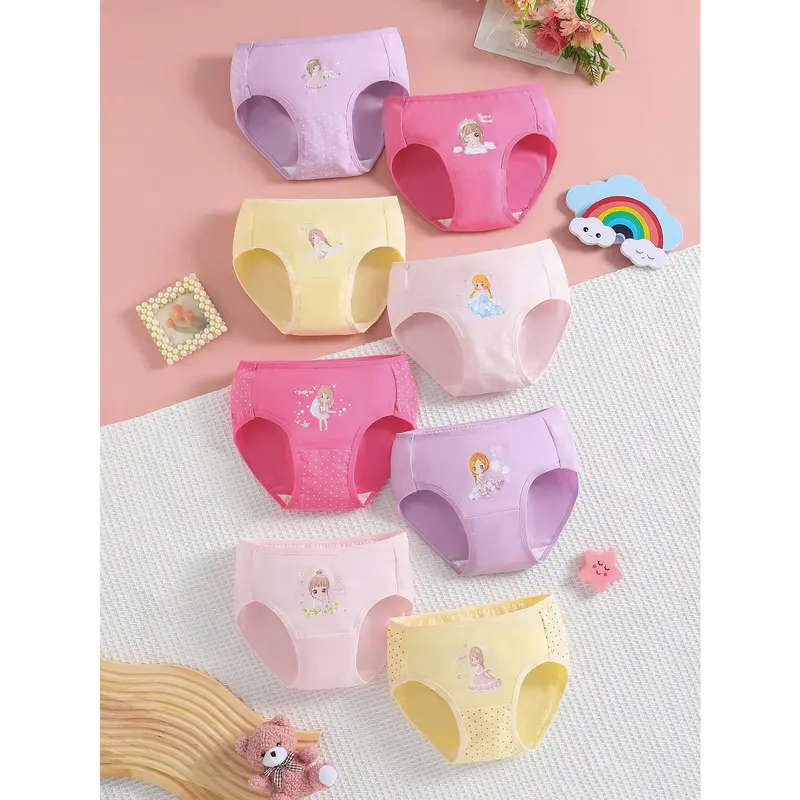 Young Girl 7 Pcs Cute Princess Print Comfortable Underwear Lingerie 2