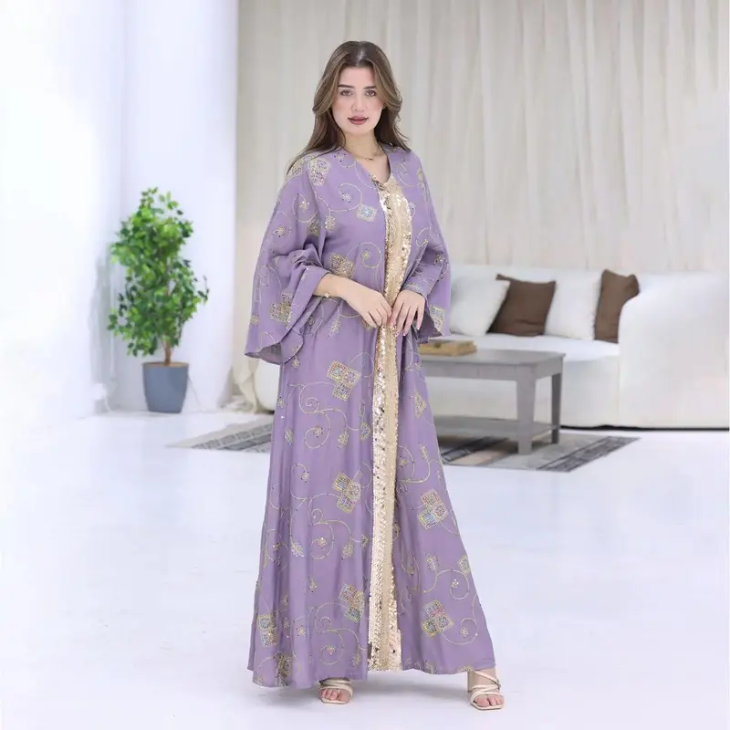 XQY500388 Ethnic pattern embroidered robe with sequined lace elegant dress 2