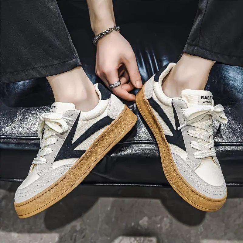 Men's 2024 Vintage-Style Skateboarding Sneakers - Low Top Korean Trendy Sports Shoes, All-Season Canvas Upper, Rubber Sole & Insole, Lace-Up Round Toe for Everyday Casual Wear and Roller Skating 8