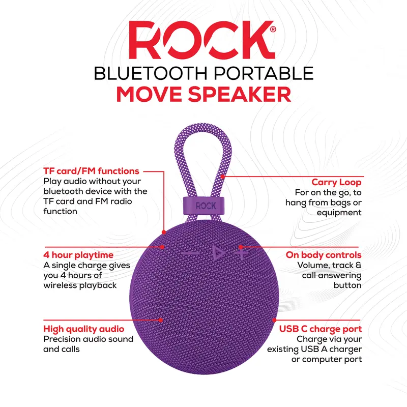 Rock Move Portable Bluetooth Speaker Purple - Perfect for Audio and Smartphone Use 2