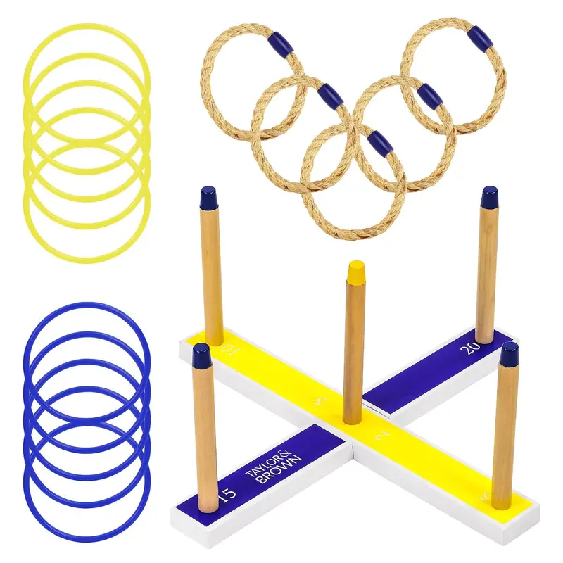 Giant Quoits Wooden Ring Toss Game, Classic Hoopla Outdoor Games, 5 Rope Quoits Set with Accessories and Bag, Indoor/Outdoor Fun Activity Game Set for Kids/Adults 4