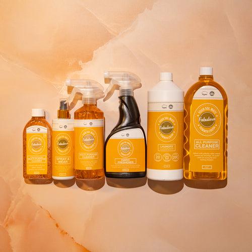Fabulosa Your Sol Mate Summer Crush Household Cleaning Bundle 6 Piece Scented Multipurpose Spray Laundry Cleanser Fabric Freshener with FREE 3 pack essential oil sachets 4