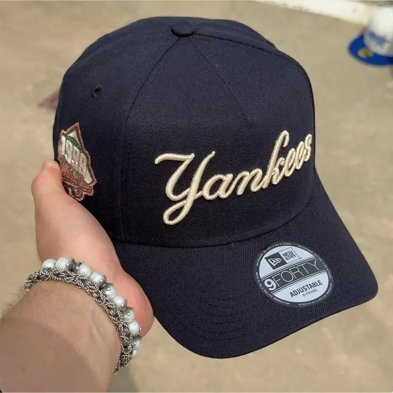New Era NY Hat – Classic Navy 9FORTY Adjustable Cap, Retro Logo Style 7