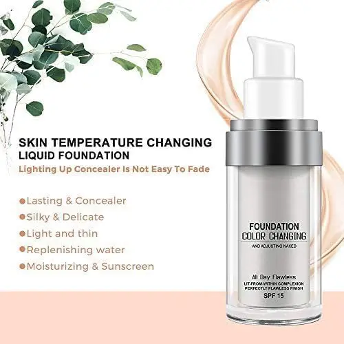 2 Pack TLM Color Changing Foundation For Aging Skin,Liquid Makeup Base Nude Face Cover Concealer Cream, Warm Skin Tone Moisturizing Cover, 30 mL 1