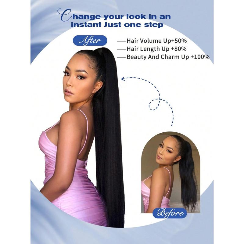 26 Inch/34 Inch Ponytail Extensions, Versatile Elastic Band Black Brown Gold Burgundy Ponytail Heat Resistant Extension For Women, Long Straight DIY Wrap Around Ponytail Soft Natural Synthetic Pony Tails For Christmas New Year Carnival Music Festival 5