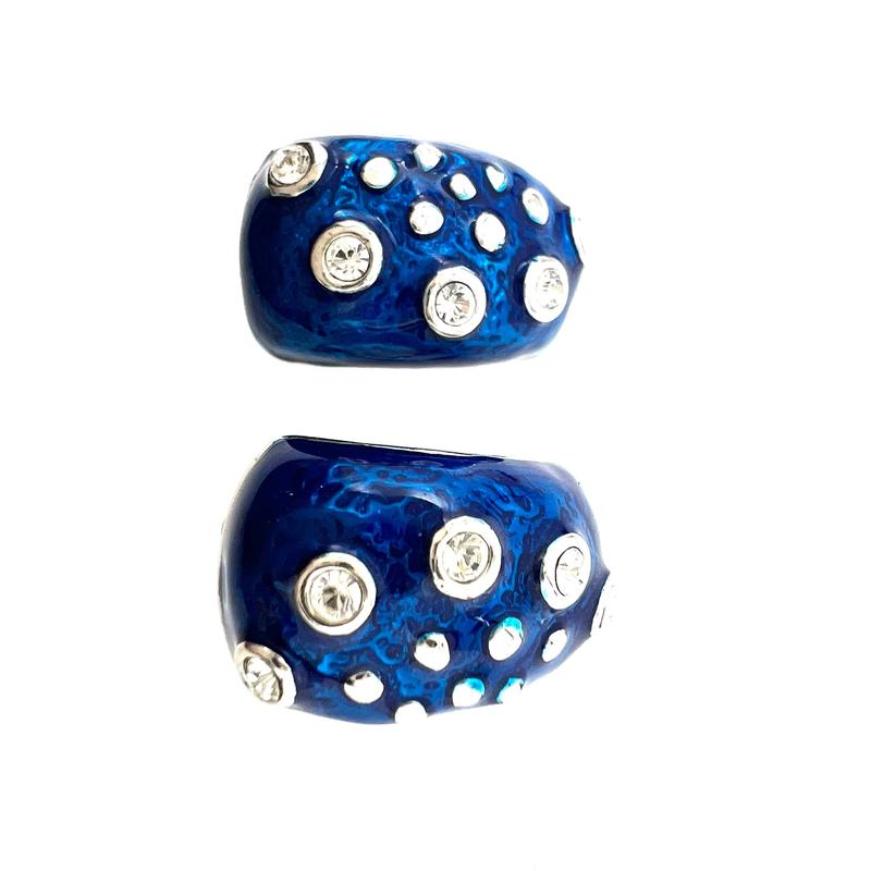 Vintage Half Hoop Wide Blue Enamel Clip On Earrings 3