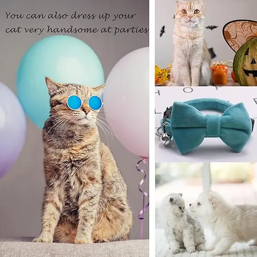 Savastu EmporiAum 3 Pcs Breakaway Cat Collars with Bell and Bow kitten collar, for Pet Kitten Cats and Puppy Graduation Wedding Birthday Pet Party Bowtie Collar cat collar with bell cat collar with bow cat bow tie 5