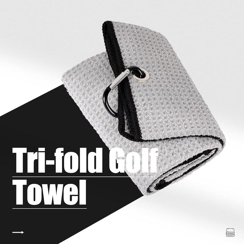 Tri-Fold Golf Towel | Premium Microfiber Fabric | Waffle Pattern | with Heavy Duty Carabiner Clip | Golf Towel for Men and Women (Gray Golf Towel) 1