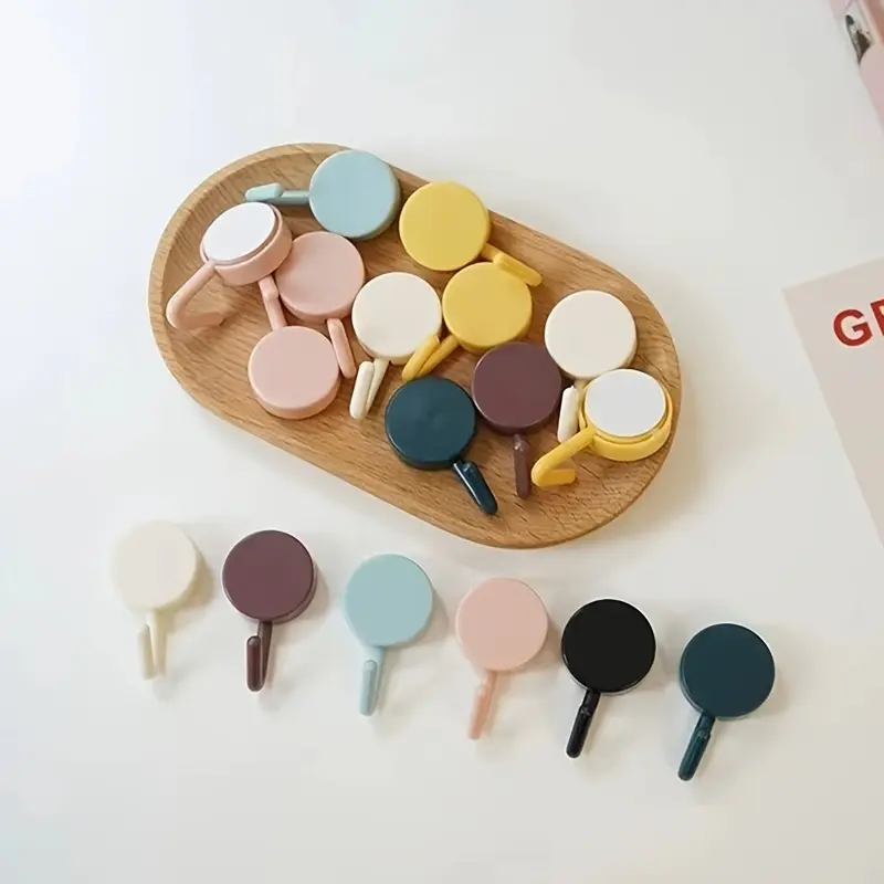 [Gifts]No-Drill Adhesive Wall Hooks - Easy Install, Damage-Free Plastic Hanging Solution for Home & Bathroom - Stylish Minimalist Design with Two Hooks in Pink & Yellow, Utility Hooks