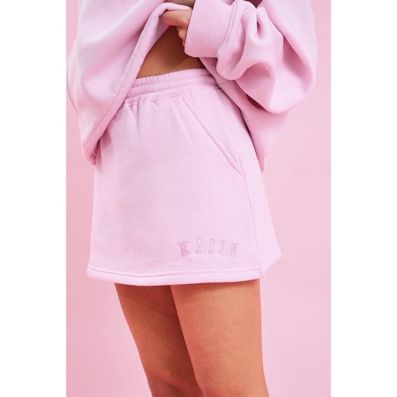 Kaiia Logo Mini Sweat Skirt Baby Pink 2