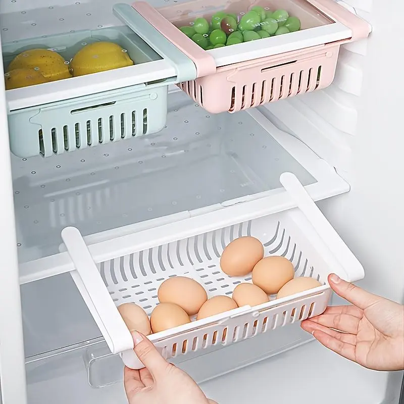 Adjustable And Expandable Refrigerator Organizing Drawer Baskets, Fridge Storage Boxes, Multifunctional Kitchen Storage Baskets, Kitchen Vegetable Washing Baskets. 4