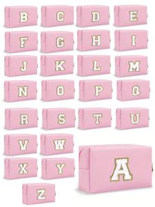 Letter Pattern Makeup Bag, Portable Zipper Makeup Bag, Waterproof Travel Toiletry Bag, PU Leather Monogram Make Up Pouch for Women Girls