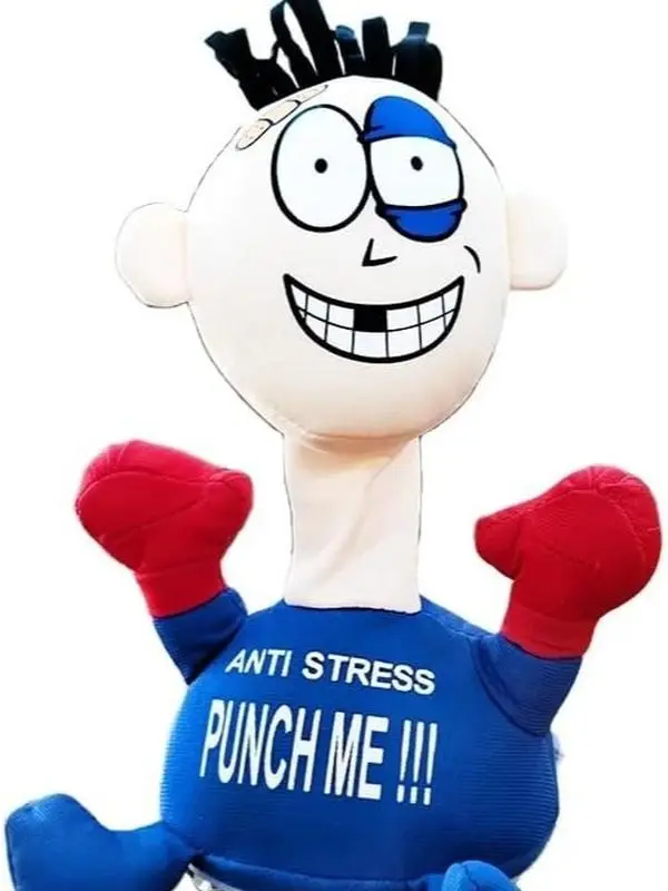 Plush Stress Relief Punching Figure (Blue) - Boxing Desktop Toy for Anger Management and Sensory Therapy