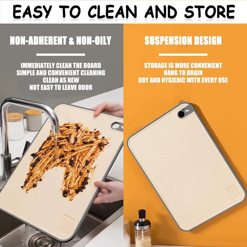 Chopping Board Set, BPA Free Plastic Cutting Boards, Large Chopping Boards with Non-Slip Rubber Feet and Garlic Press Grove for Kitchen Carving Meat/Vegetable, Durable & Easy to Clean, 3 Pcs Knives 4