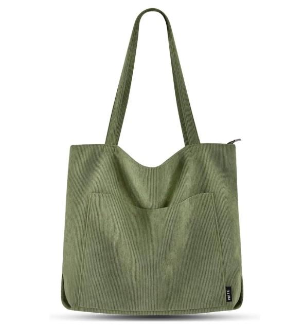 Prite Corduroy Tote Bag for Women Large Shoulder Bag with Zipper and Pockets for College School Work Travel Shopping 8