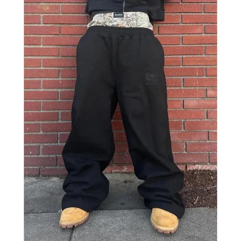 Y2K pants vintage Harajuku double Embroidered waist Sweatpants Men Wome Hip Hop Casual High waisted Wide Leg Pants Streetwear 5