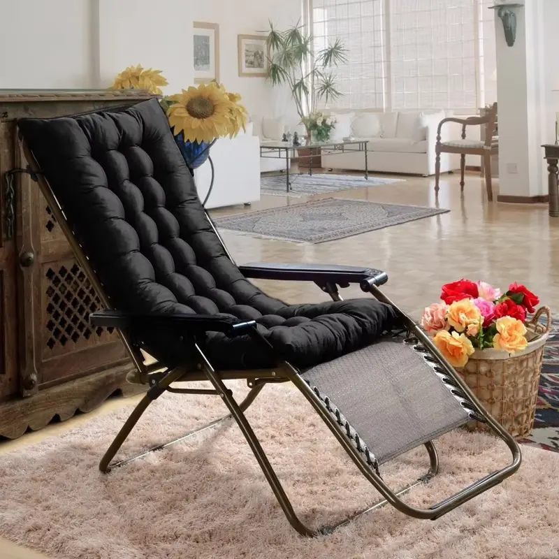 125cm Thick Soft Comfortable Chaise Lounge Chair Cushion, Black 1