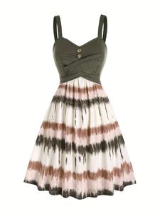 Women's Patchwork & Tie Dye Print Button Front Wrap A Line Dress, Casual Sleeveless Backless Short Dress for Summer, Ladies Clothes for Beach Holiday Vacation