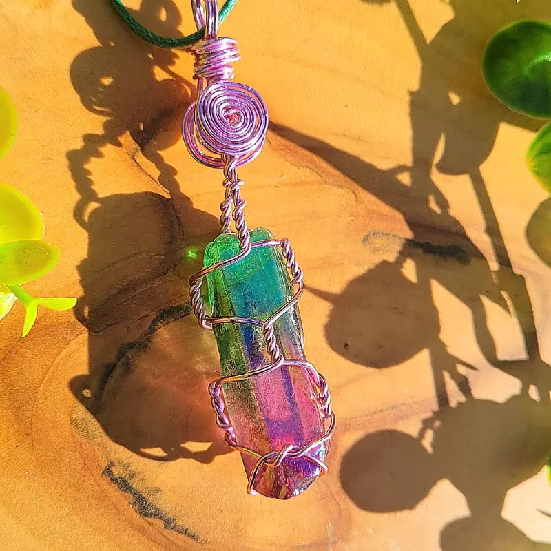 Aura Quartz Healing Crystal Necklace with Wax Necklace 8