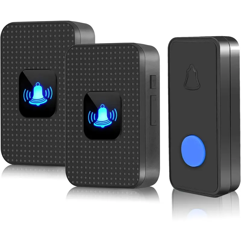 Wireless Doorbell, IP55 Waterproof Cordless Door Bells Chime Kit-1000 Ft Range 55 Chimes 5 Volume, Battery Operated Push Button & 2 Plug-in Receivers with LED Flash Easy Install Black (N628) 0