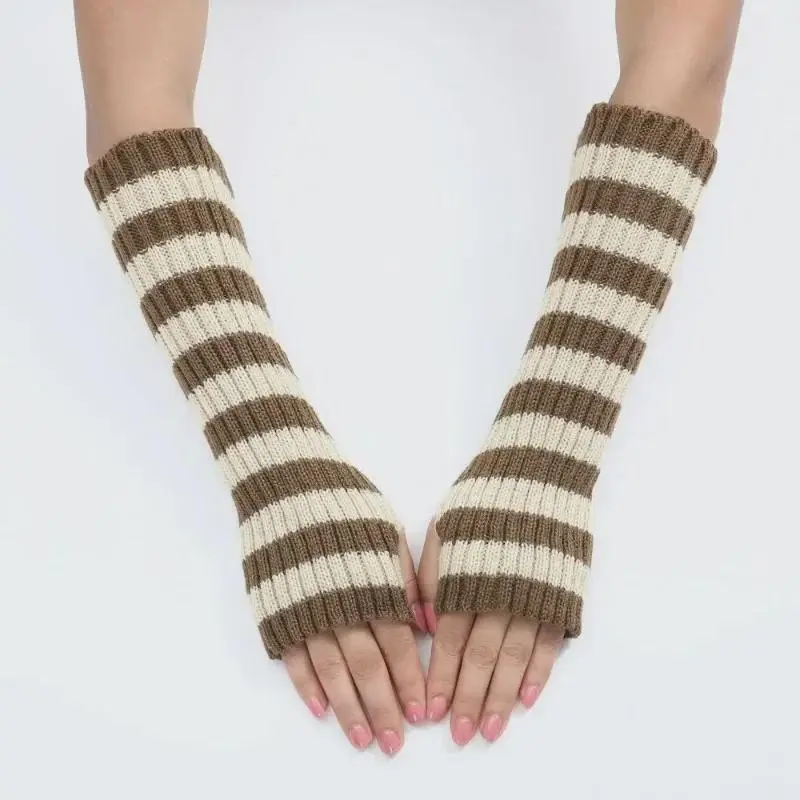 Women's Striped Knit Arm Warmers – 30cm Long Fingerless Gloves – Ideal for Gothic & Everyday Casual Wear 4