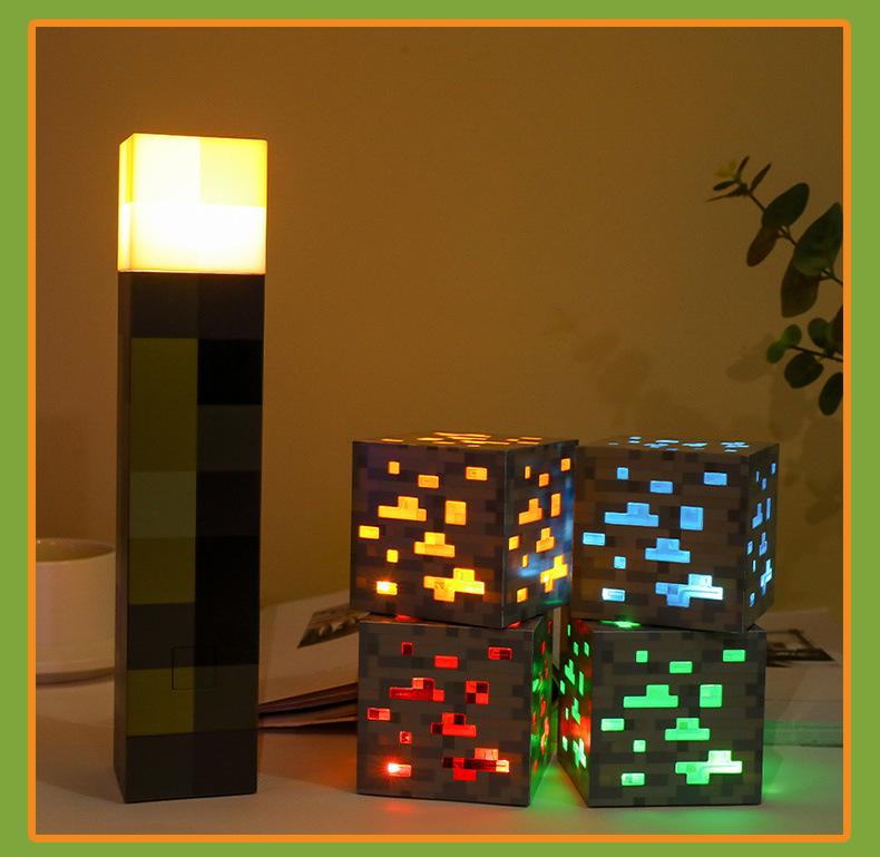 Product Introduction of Mining Ore Diamond Emerald Redstone Gold USBRechargable Color Changing Night Light Bedroom DecorToy Gift LED Night Lights Bedroom Lamp 3