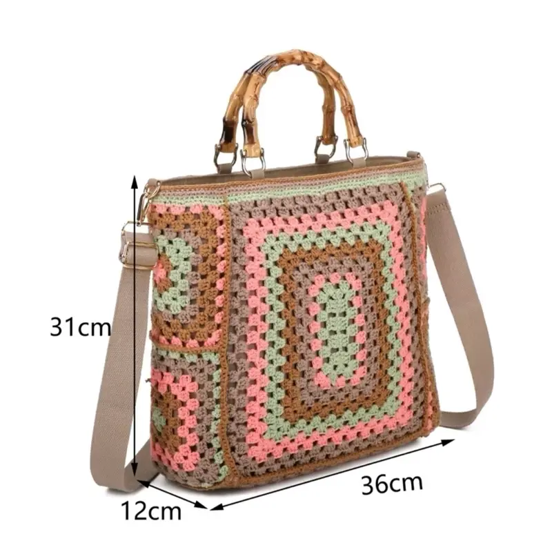 Large Crochet & Bamboo Handbag 3