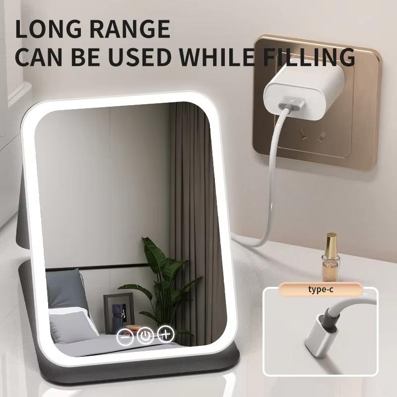 Portable Led Light Makeup Mirror, Rechargeable Desktop Electric Mirror, Foldable Makeup Mirror For Home, Dormitory, Bedroom, Living Room, For Gift, Decor 4