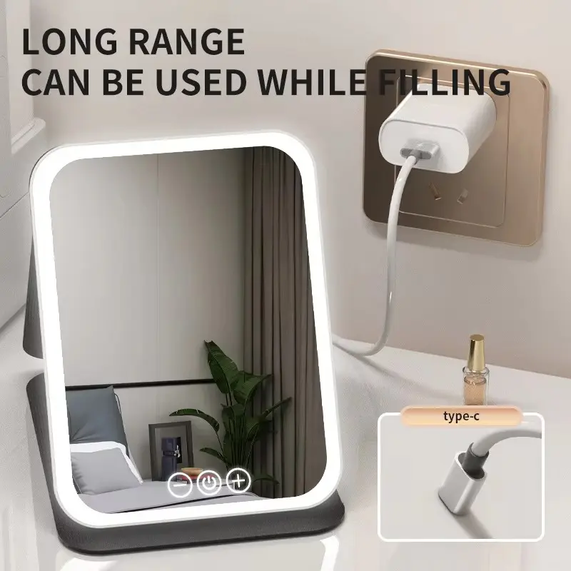 Portable Led Light Makeup Mirror, Rechargeable Desktop Electric Mirror, Foldable Makeup Mirror For Home, Dormitory, Bedroom, Living Room, For Gift, Decor 3