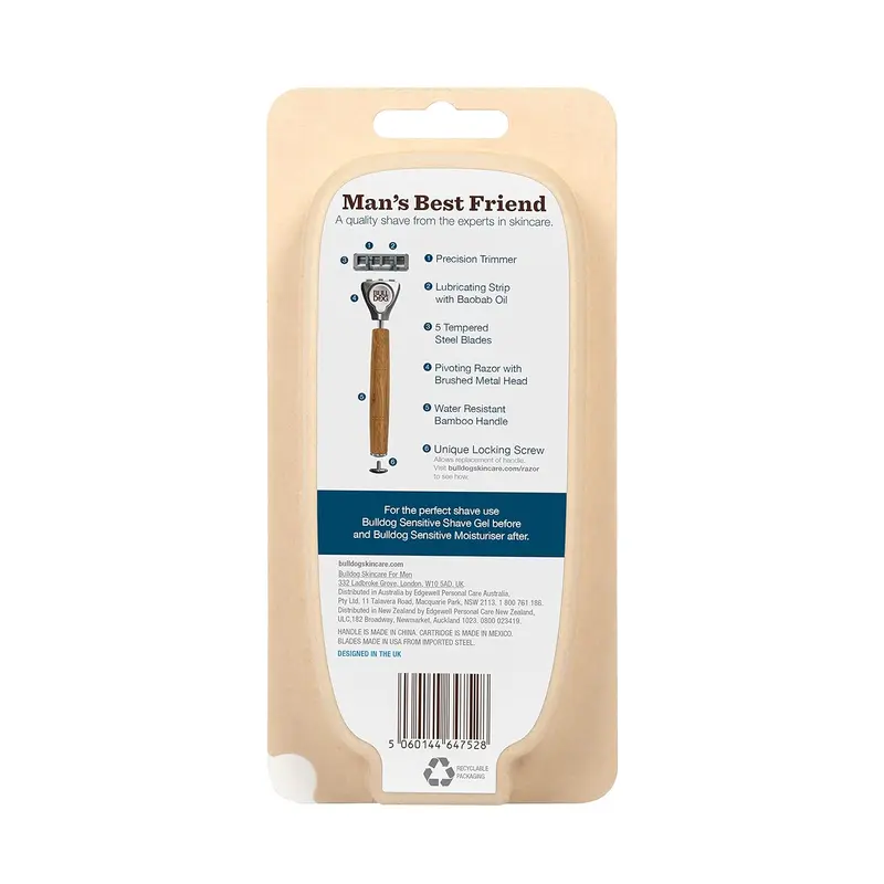 BULLDOG Skincare - Sensitive Bamboo Razor Smooth Glide Handle + 2 Replacement Blades 1