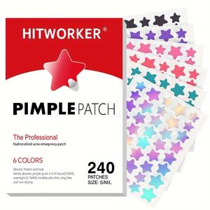 Star Shaped Colored Water-based Gel Acne Patch, 240 Pcs/box Invisible Acne Patch, Professional Skincare Product for All Skin Types, Valentine's Day Gift