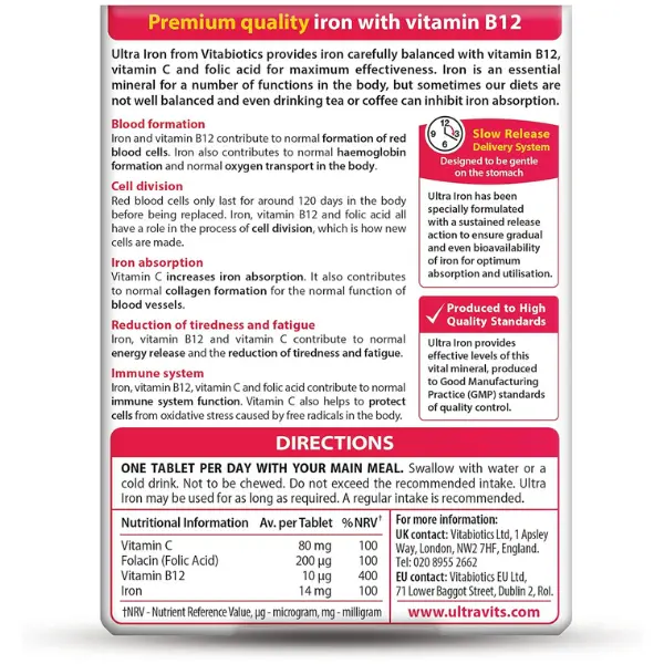 Iron Tablets High Strength Tablets with Vitamin C, B12 & Folic Acid, 30 Vegan Supplements for Women and Men, Energy Support, Healthcare Dietary Supplement 3