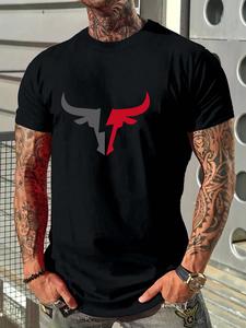 Men's Bull Head Print Round Neck Tee, Loose Casual Fashion Short Sleeve T-shirt for Summer, Men's Top for Daily Wear