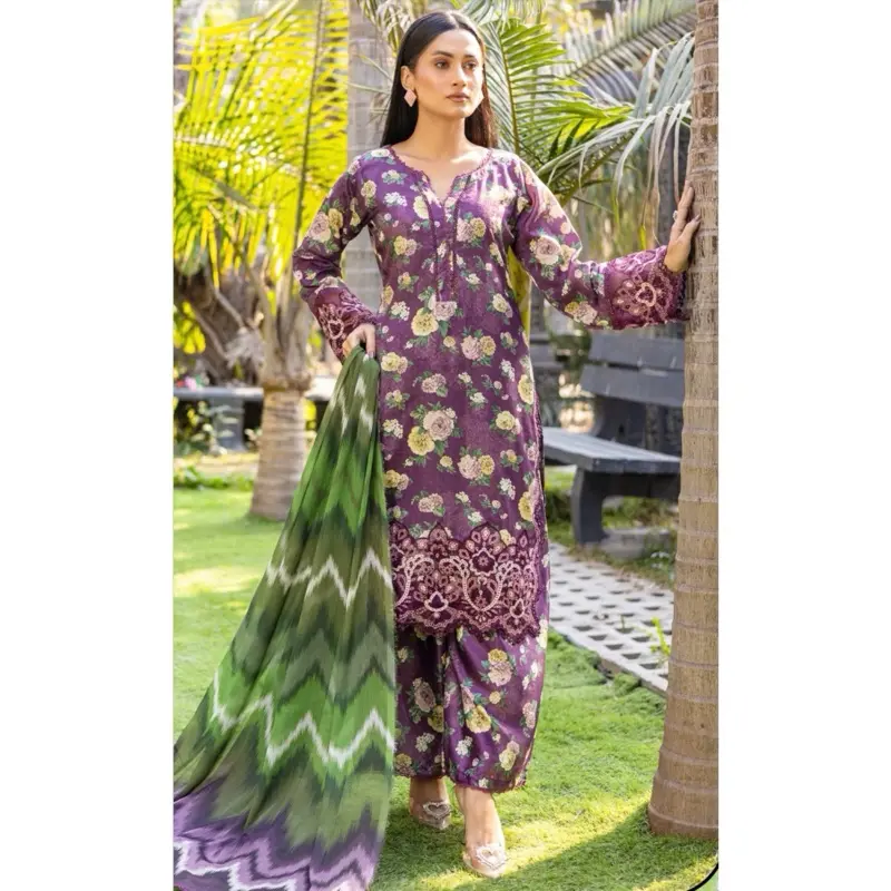 Designer LAWN embroidered 3pcs Asian salwar kameez suit 4