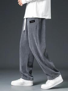 Men's Plain Patched Pocket Drawstring Waist Corduroy Wide Leg Pants, Loose Casual Comfy Straight Leg Trousers, Bottoms for Daily Wear, Drippy Outfits