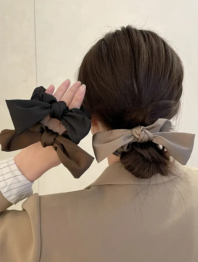 3pcs Bow Decor Scrunchies For Daily Use For Women Hairstyles Casual Cute