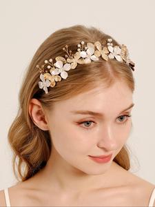 Flower Design Headband, Faux Pearl Decor Bridal Headband, Elegant Style Wedding Accessories for Women, Fashion Accessories for Party, Daily Clothing Decor