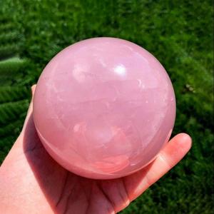 Natural Rose Quartz Ball, 1 Count Hand Polished Ball Shaped Ornaments, Home Desktop Decoration