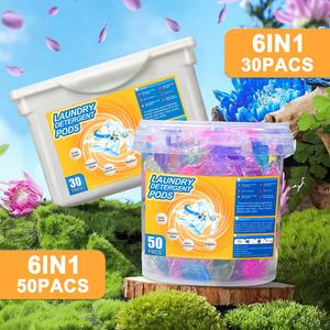 6 in 1 Brighten Laundry Gel Beads, 30pcs/50pcs Stain Remover Tools, Fresh Scent, No Residue, Laundry Detergent Sheets for All Fabric Types