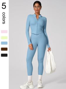 Two-piece Set Women's Solid Zip Up Jacket & High Waist Leggings Tracksuit Set, Sporty Breathable Comfy Outfits for Yoga Gym Workout Running, Ladies High Stretch  Sportswear for All Seasons, Athletic Tracksuits