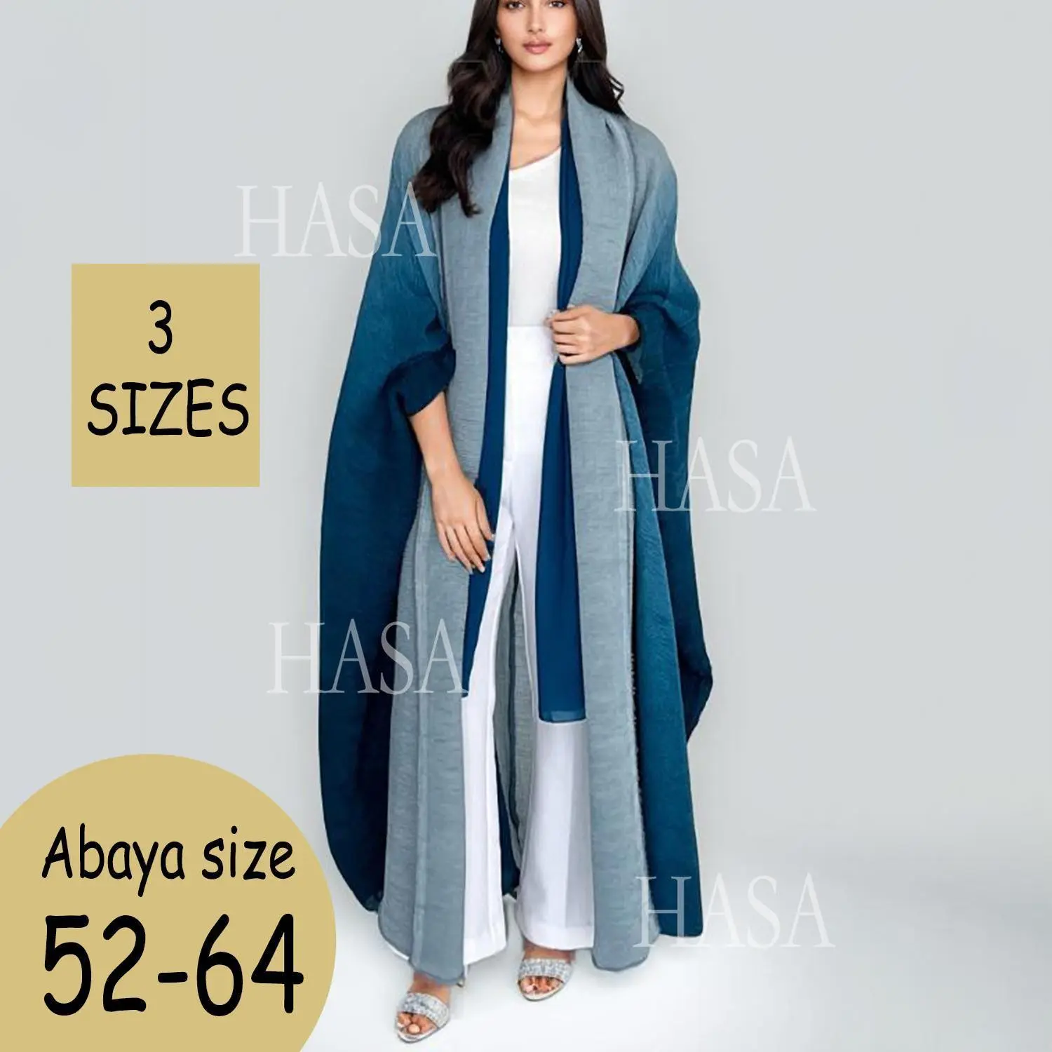 HS1245 Pleated ombré abaya Patchwork Robe with Matching belt (2pcs set)
