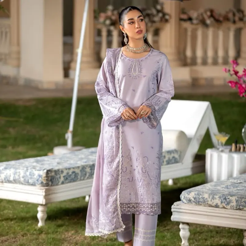 Embroidered Cambric Cotton 3 Piece Dress for Women - Heera’s Collection - Casual, Womenswear Floral Embroidery