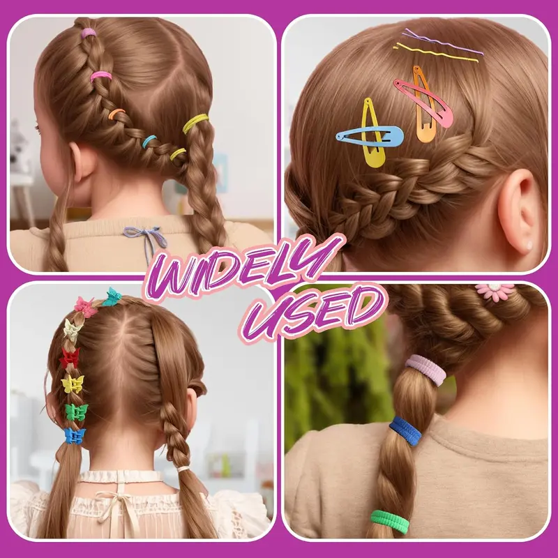 Elastic Hair Bands Hair Ties for Little Girls, Hair Rubber Bands with Tail Hair Tools, Snap Hair Clips, Baby Hair Bobbles for Girls, Pin Tail Comb, Hair Accessories for Kids, Thin Hair Bands 4