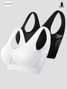 Plus Size Push Up Bra, Women's Breathable Comfortable Wireless Bra for All Seasons, Hollow Out Mesh Plus Size Bra for Women