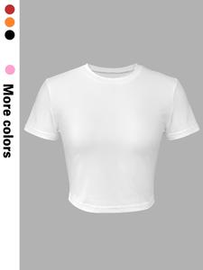 Women's Plain Round Neck Tee, Casual Short Sleeve Crew Neck T-Shirt for Daily Wear, Ladies Clothes for All Seasons
