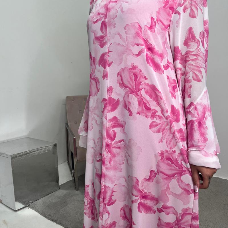 Kara Pink Floral Premium Lined Chiffon Summer Dress 2