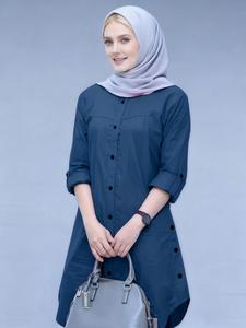 Women's Plain Buttons Round Neck Shirt, Casual Long Sleeve Blouse for Daily Wear, Ladies Clothes for All Seasons